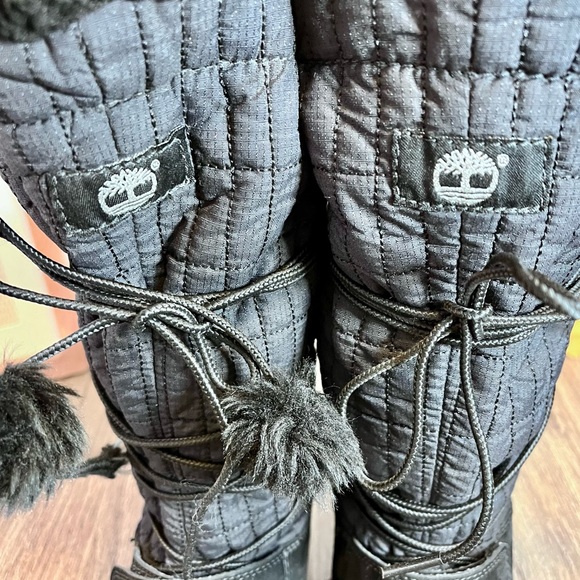 *🎉 HP 🎉Timberland | Black Leather Lace Up Fur Trim Mid-Calf Winter Boots S 7 - Picture 8 of 14